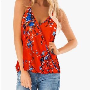 Floral wrap front spaghetti strap tank top